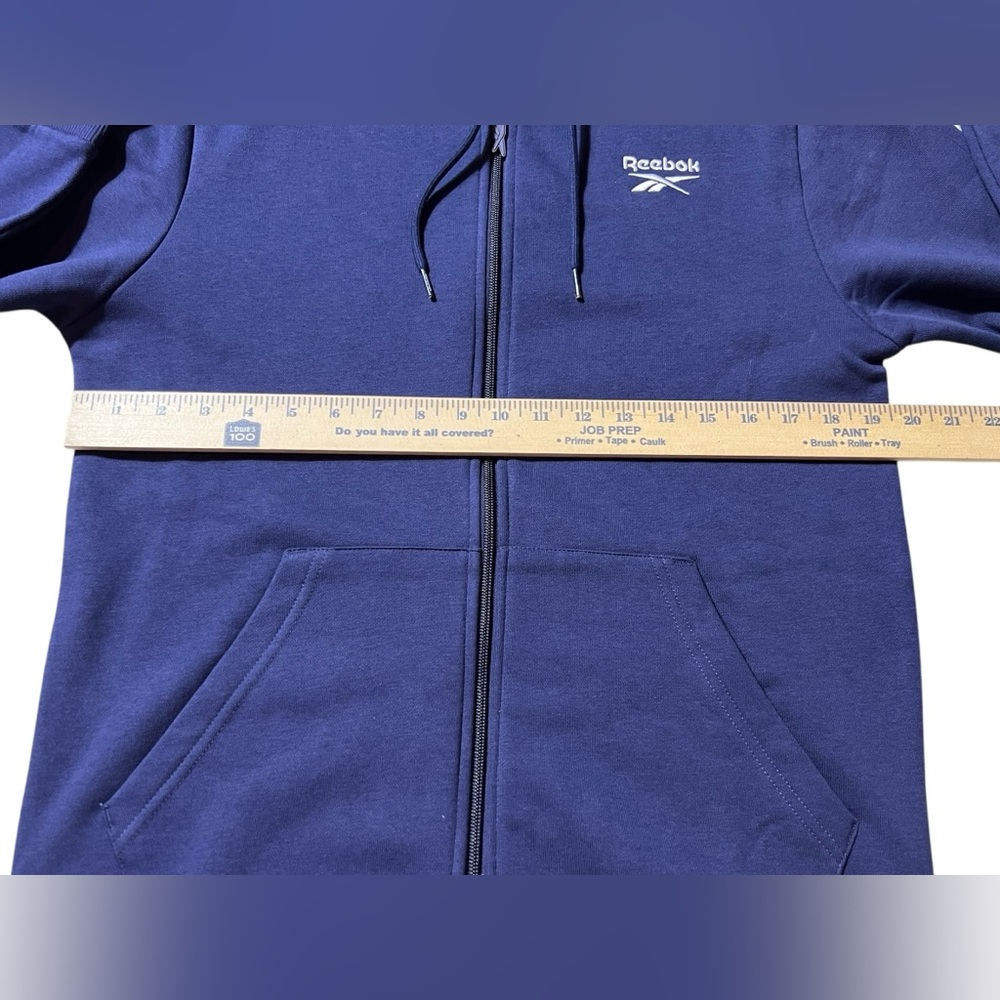 Reebok Identity SL‎ Fleece Full Zip Hoodie Men’s size Small Navy Blue Logo - Picture 3 of 10